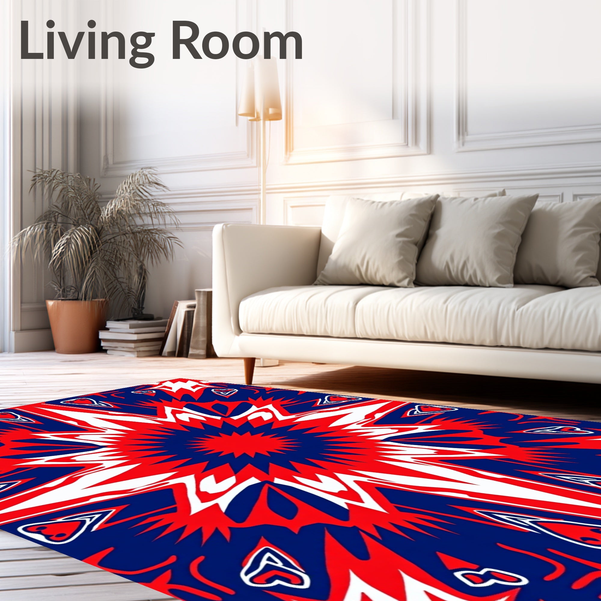 Vibrant Red Blue Sunburst Mandala Rug
