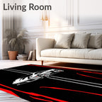Silver Sports Car Red Black Striped Rug
