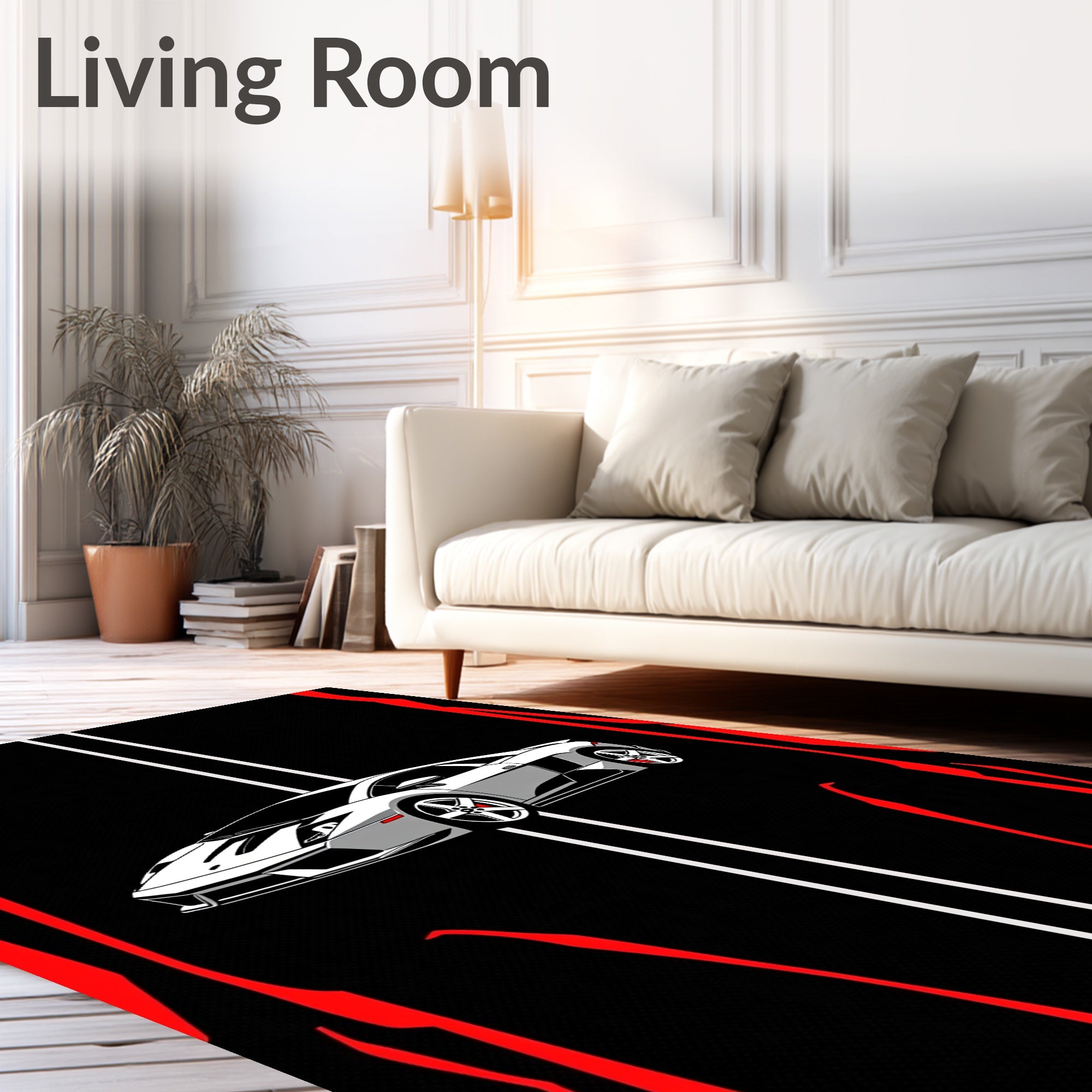Silver Sports Car Red Black Striped Rug