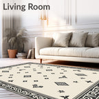 Cream Black Diamond Border Medallion Rug