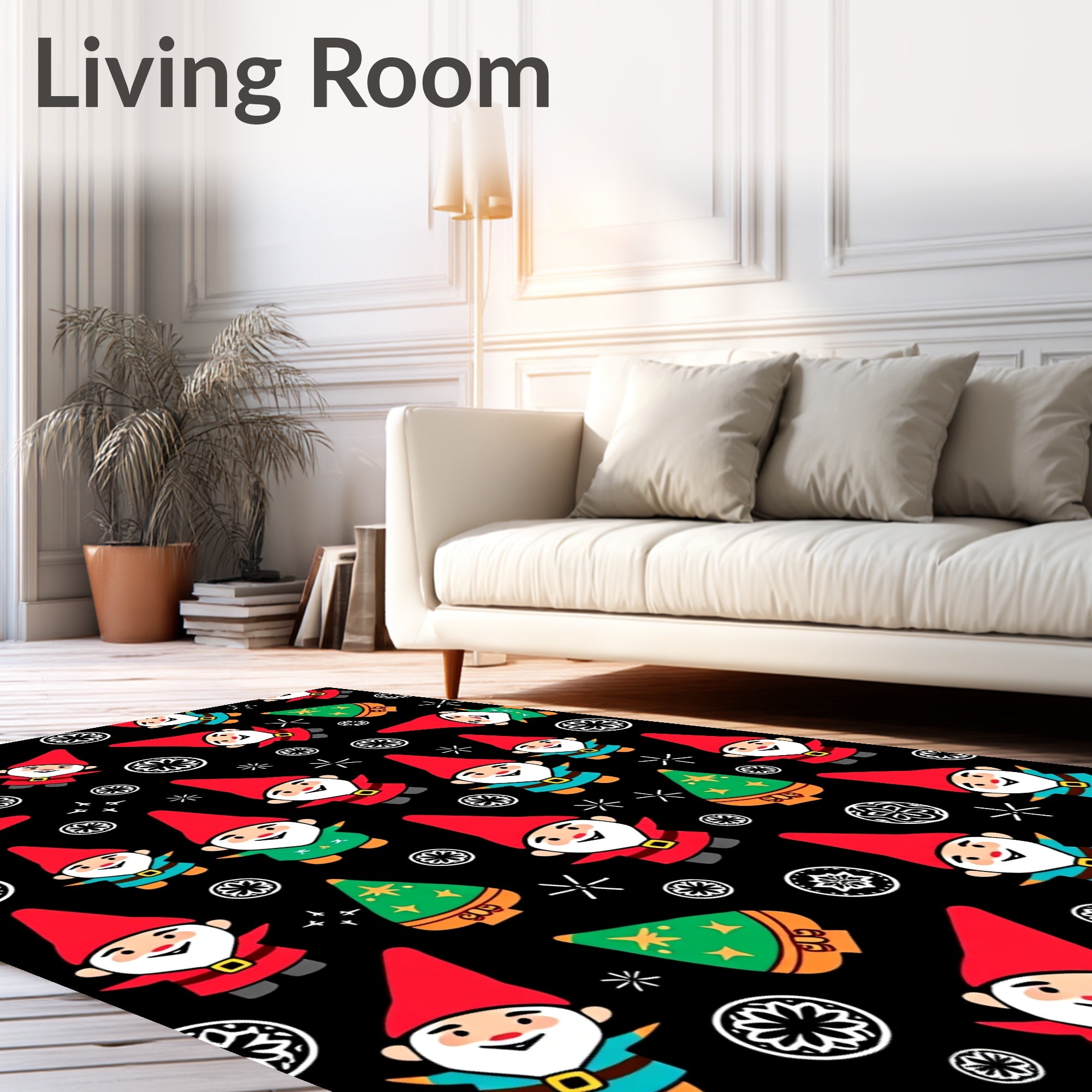 Festive Gnome Christmas Tree Collage Rug