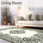 Elegant Cream Black Floral Medallion Border Rug