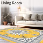Golden Yellow Floral Sunburst Medallion Rug