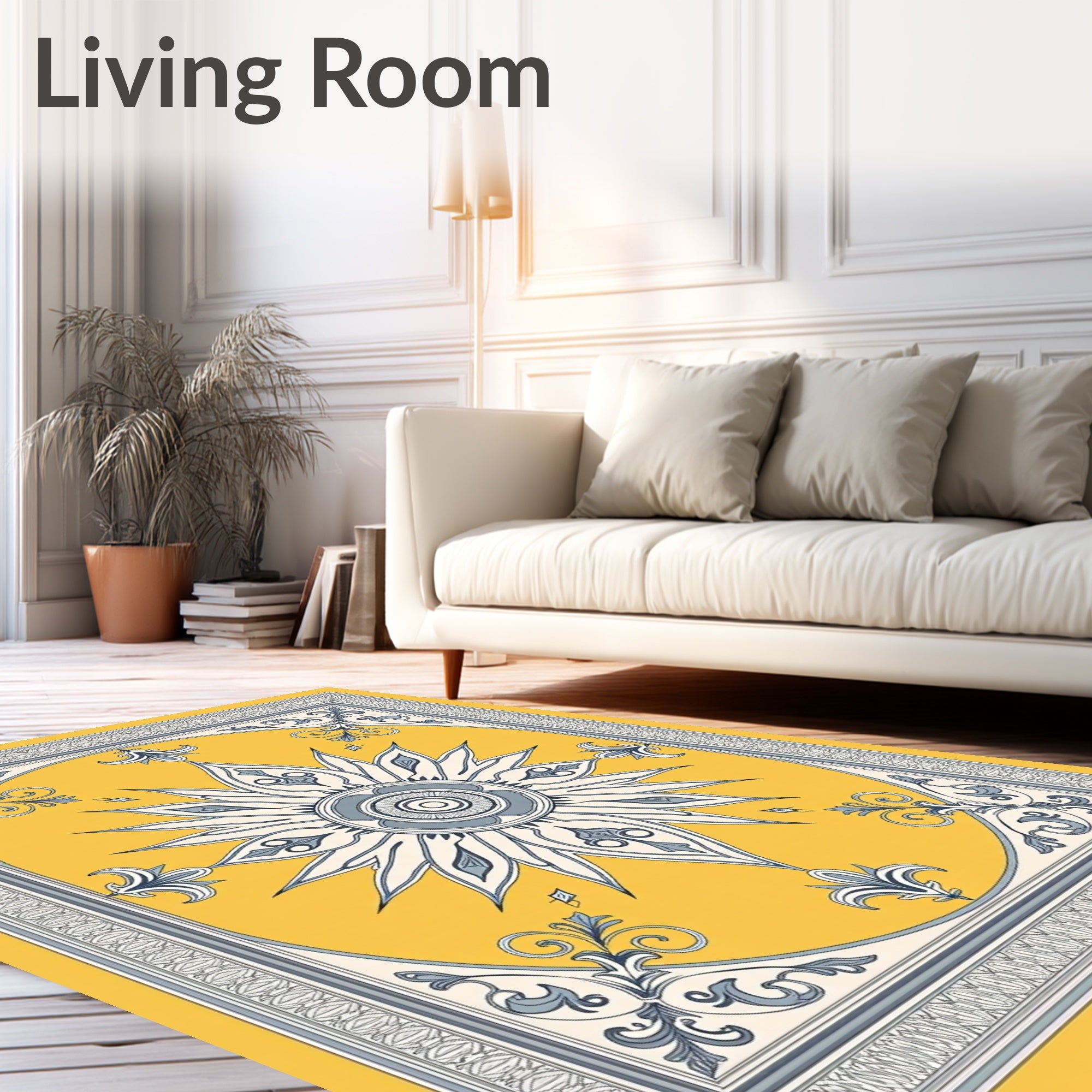 Golden Yellow Floral Sunburst Medallion Rug