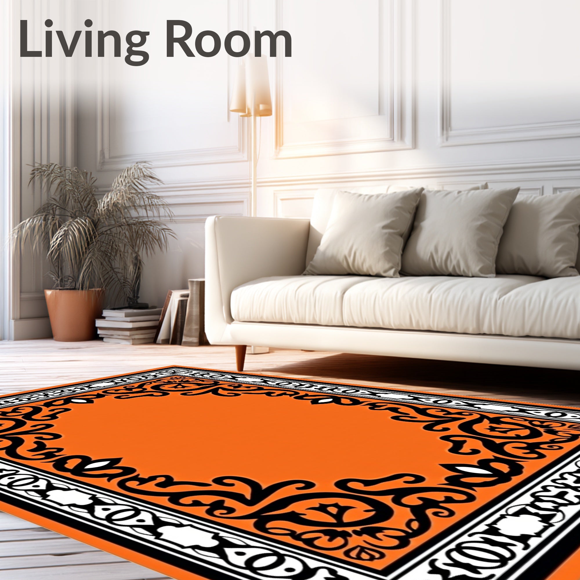 Vibrant Orange Filigree Border Rug