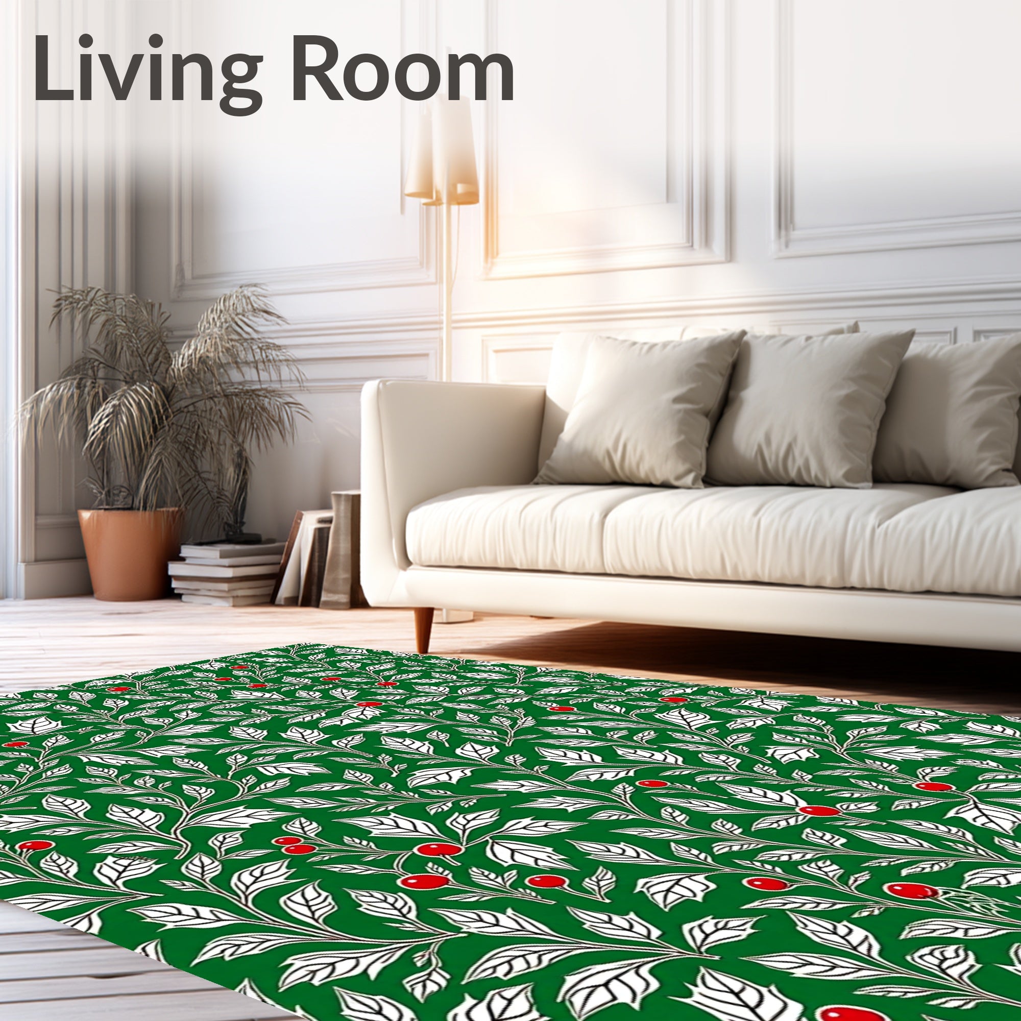 Emerald Green Holly Berry Foliage Rug
