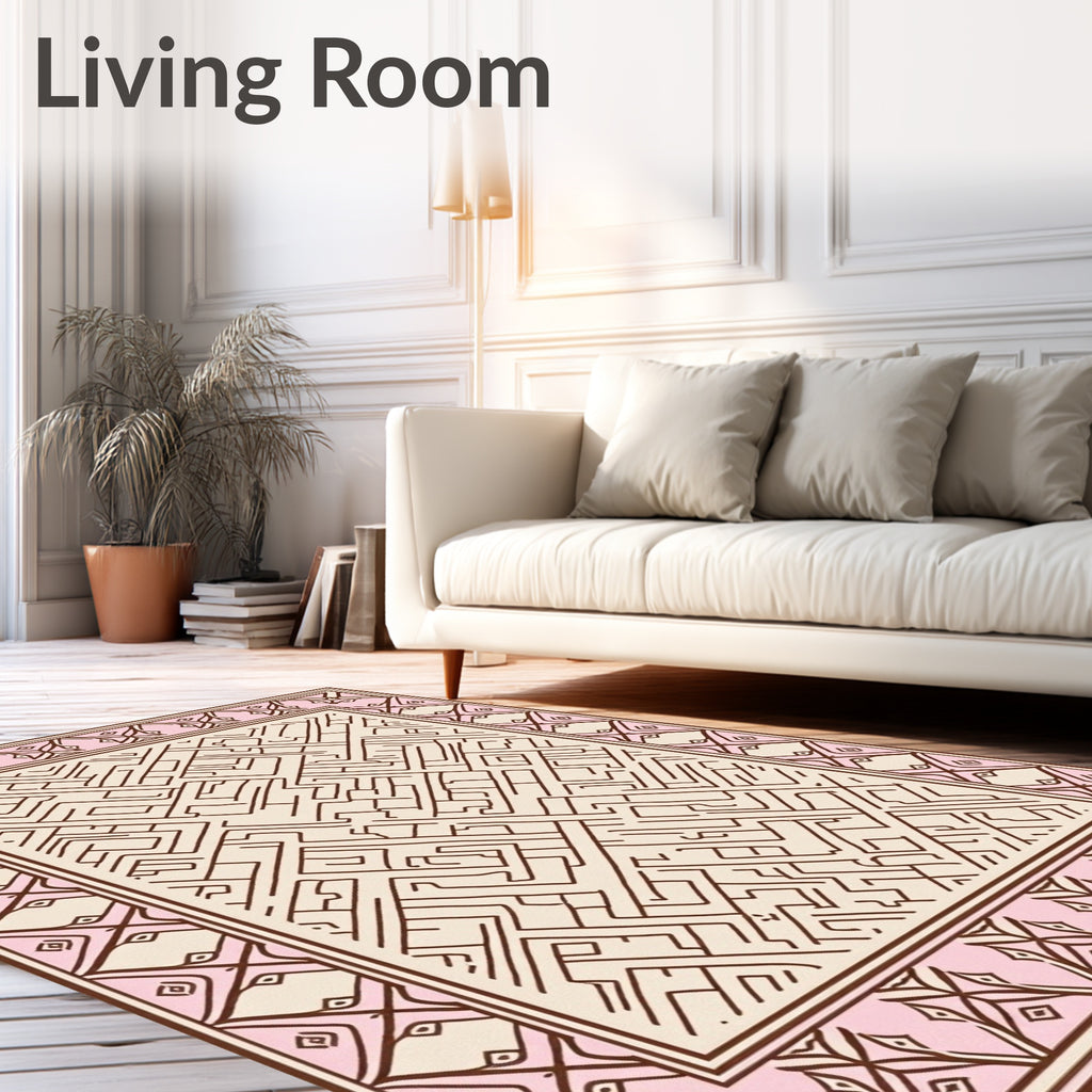 Pink Abstract Geometric Maze Rug