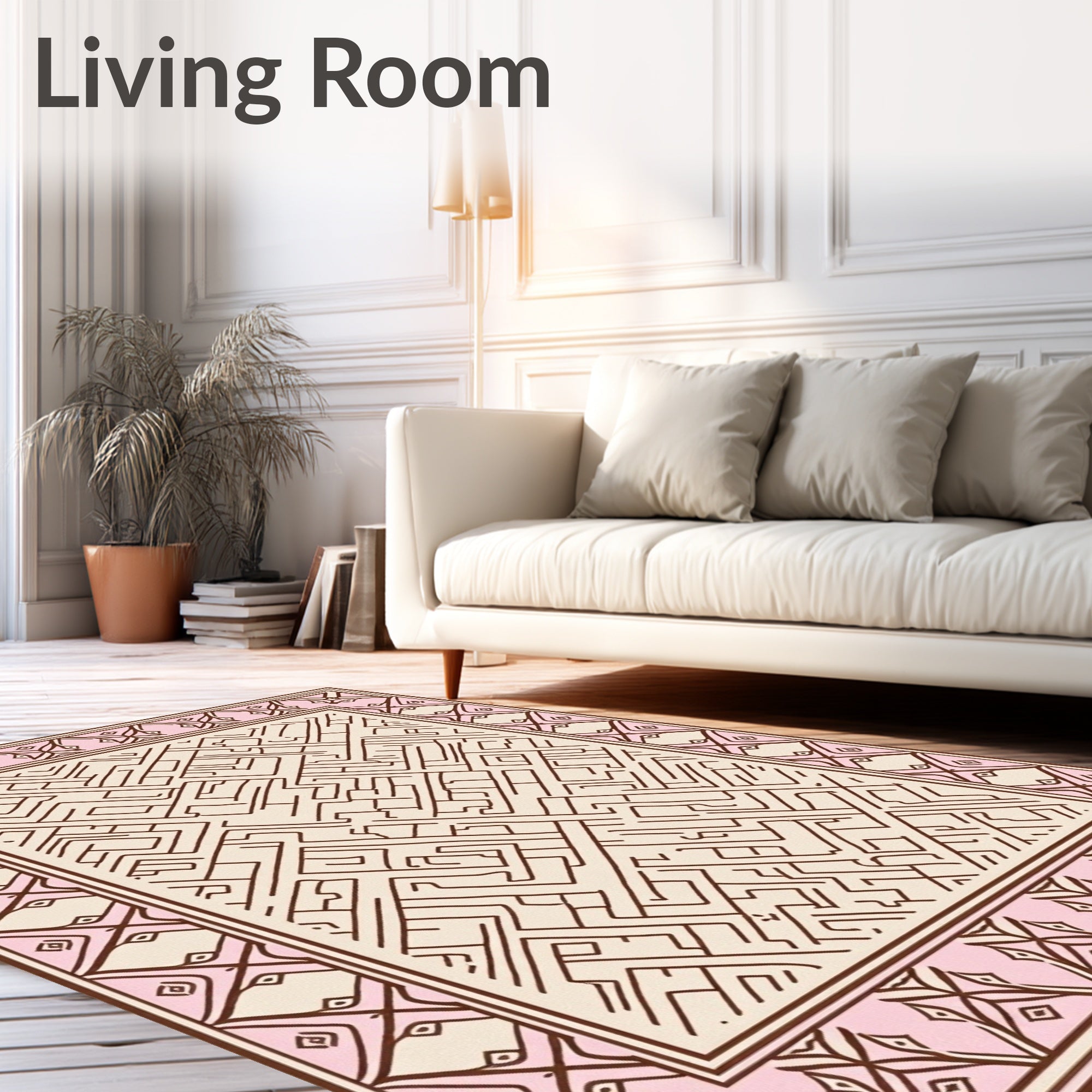 Pink Abstract Geometric Maze Rug