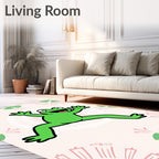 Jumping Green Frog Pink Floral Rug