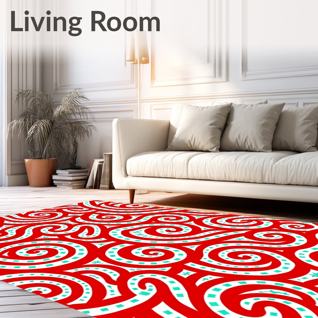 Bold Red Swirls Turquoise Stars Rug