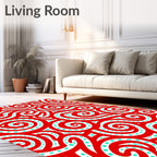 Bold Red Swirls Turquoise Stars Rug
