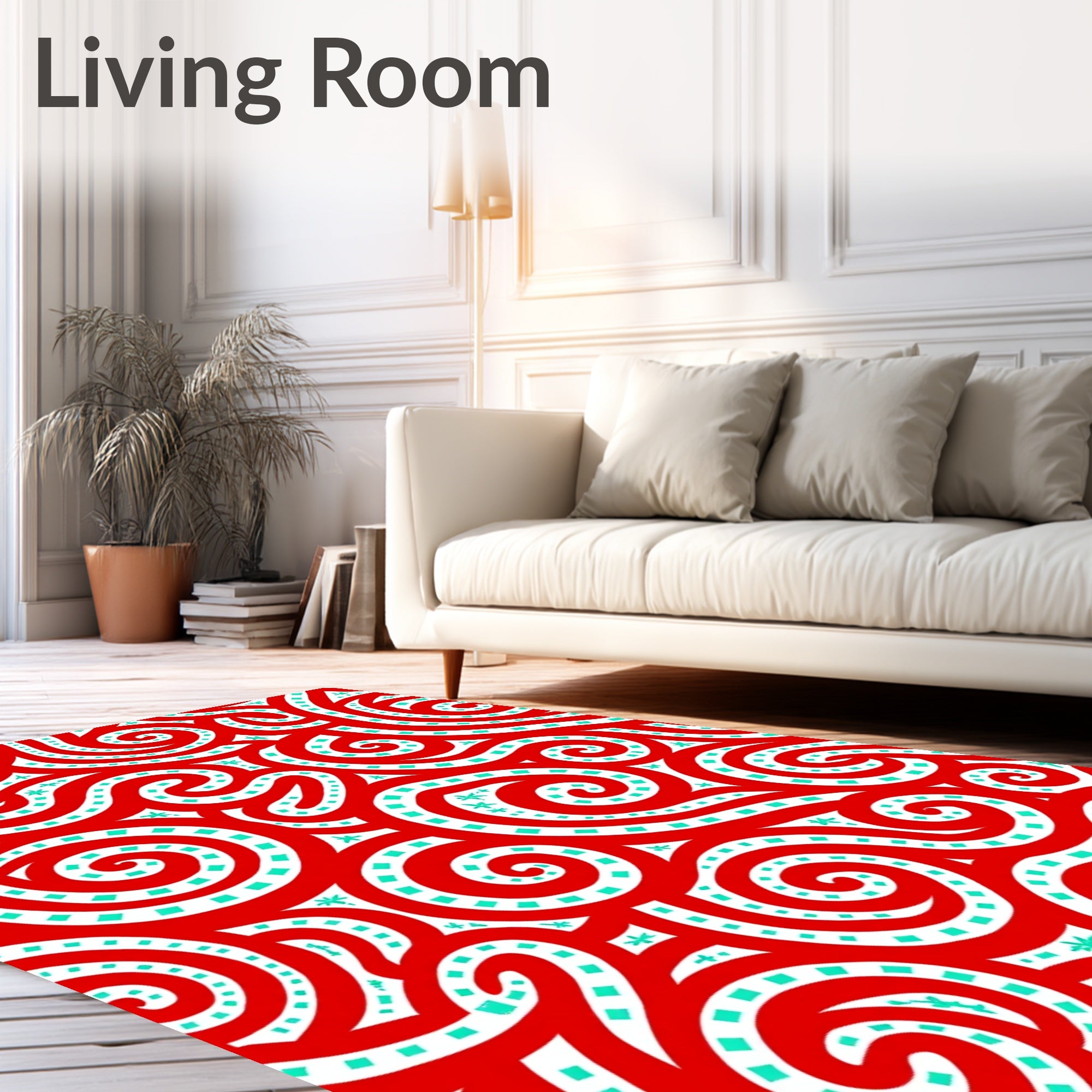 Bold Red Swirls Turquoise Stars Rug