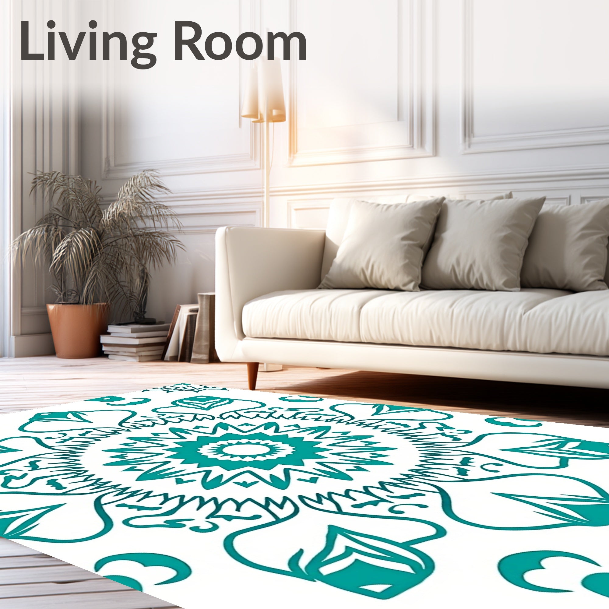 Teal Medallion Mandala Art Rug