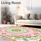 Pink Geometric Floral Medallion Rug
