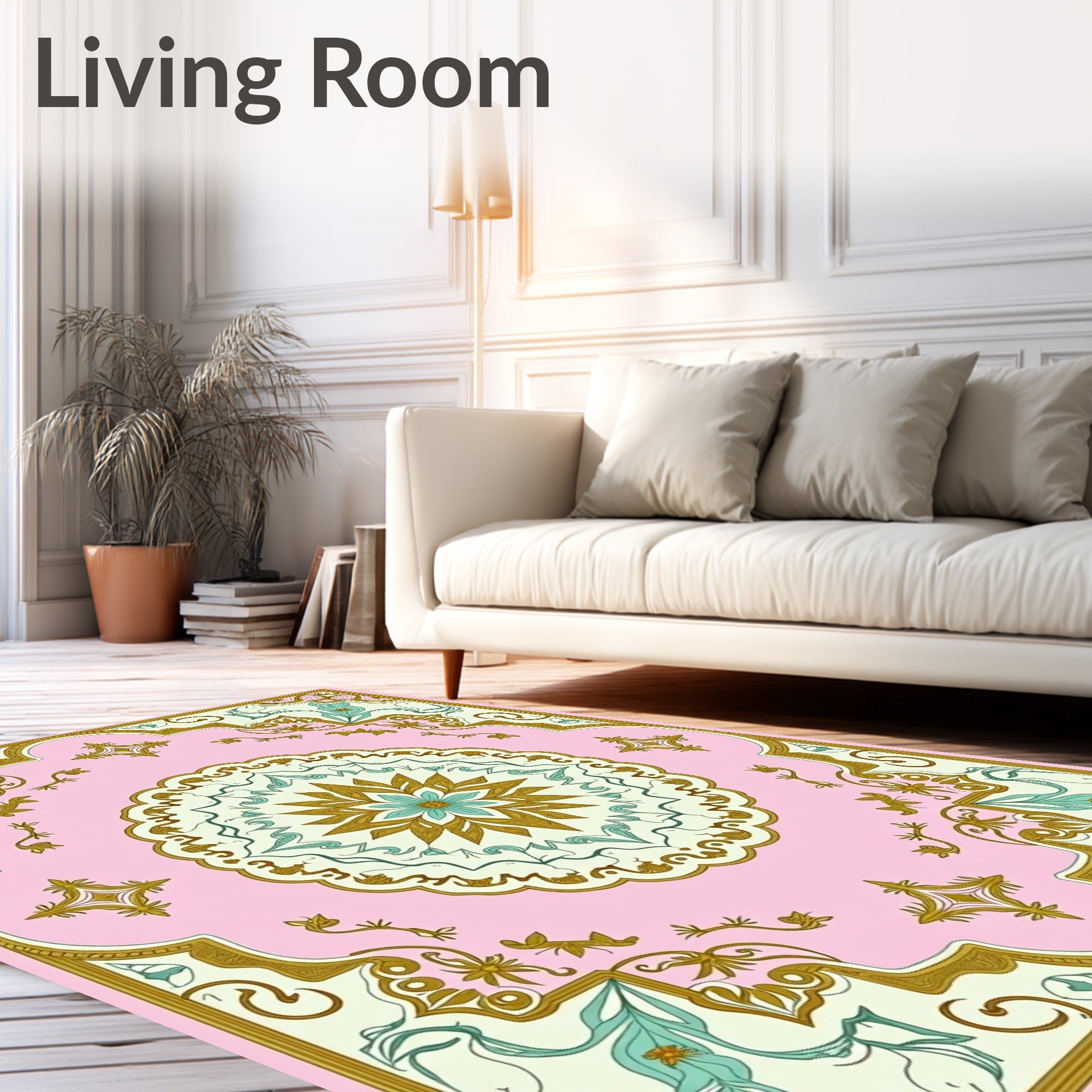 Pink Geometric Floral Medallion Rug