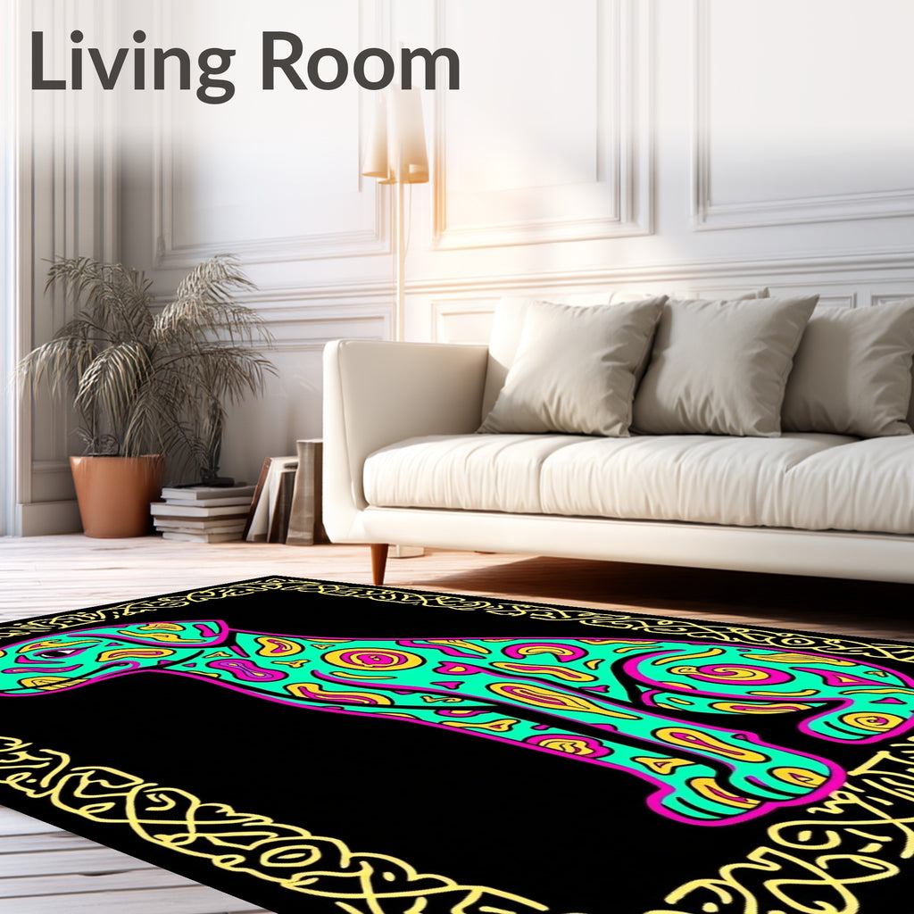 Vibrant Teal Abstract Dog Frame Rug