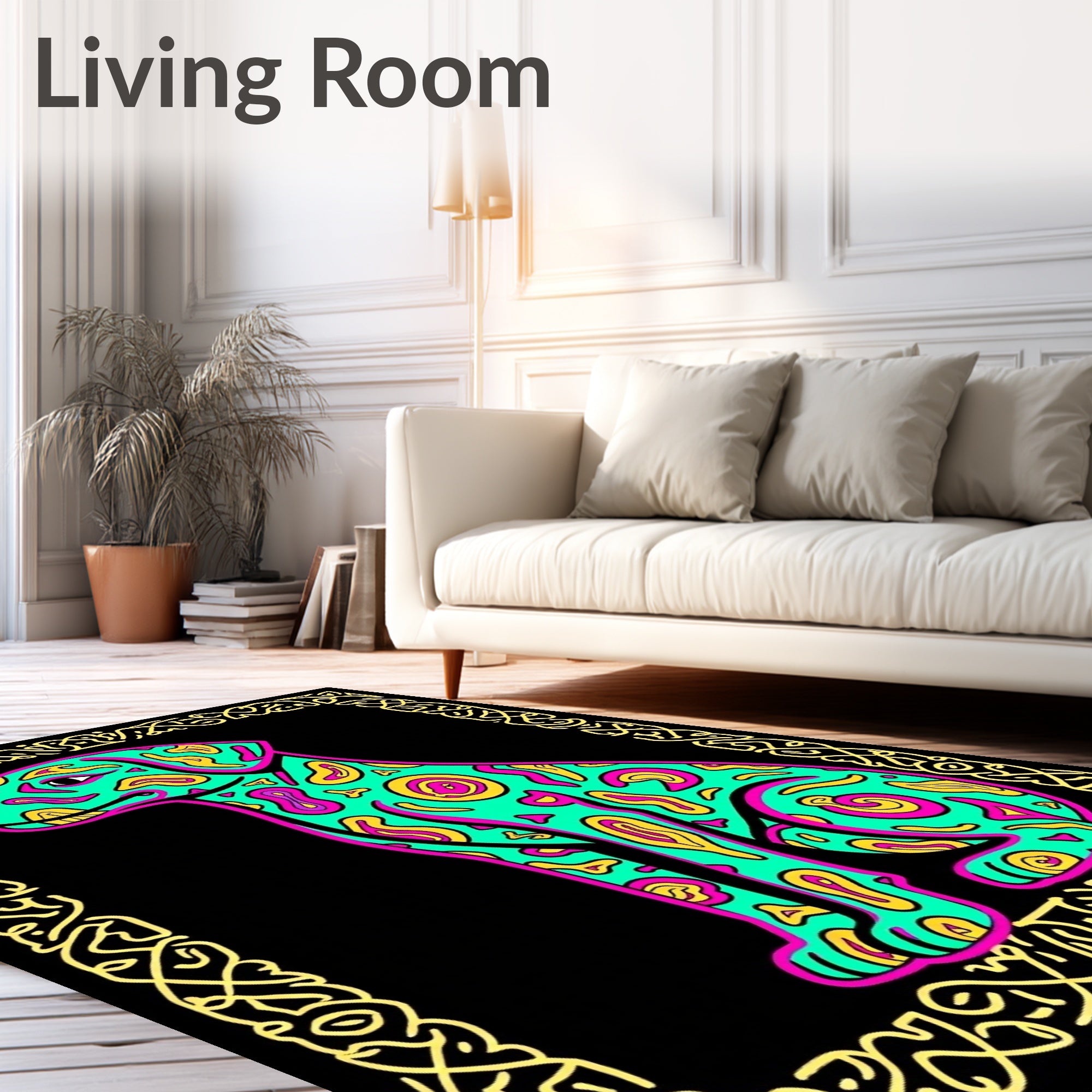 Vibrant Teal Abstract Dog Frame Rug