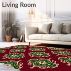 Gothic Green Medallion Burgundy Rug