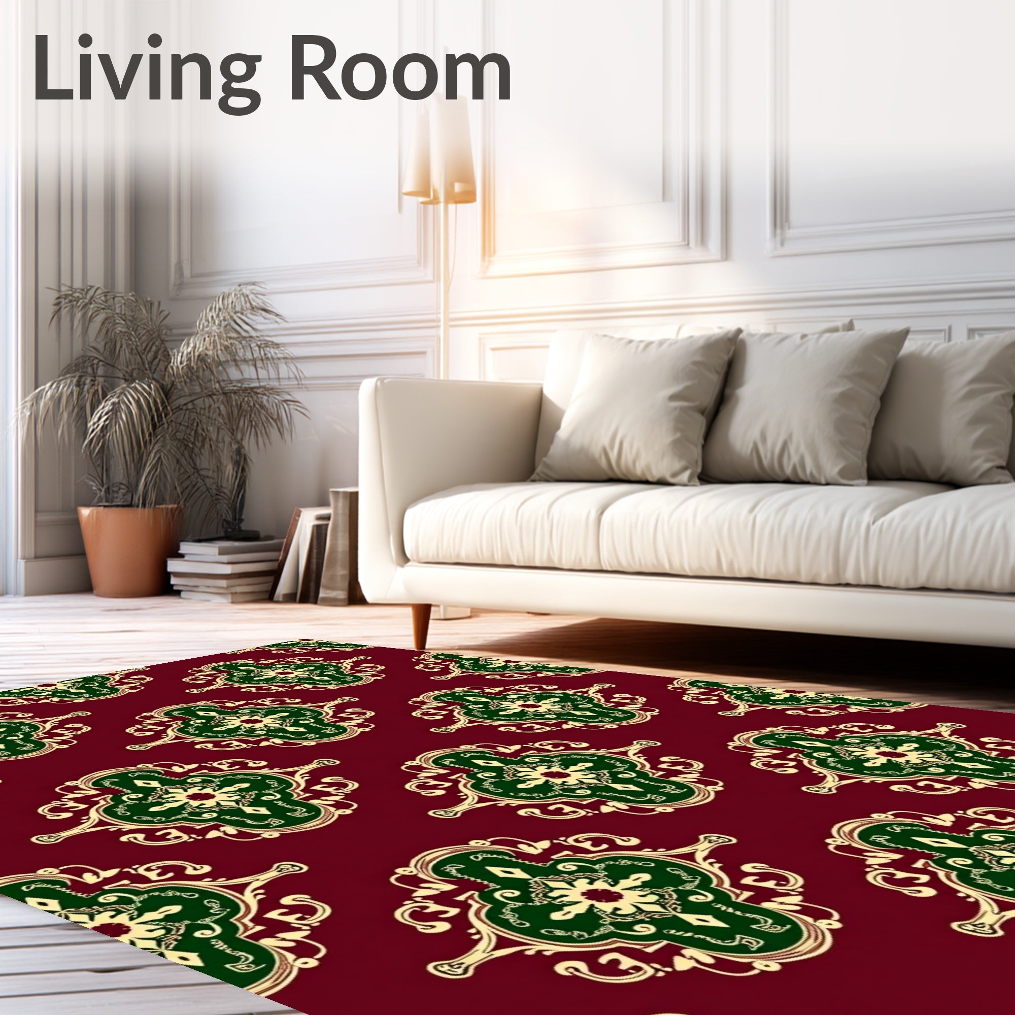 Gothic Green Medallion Burgundy Rug
