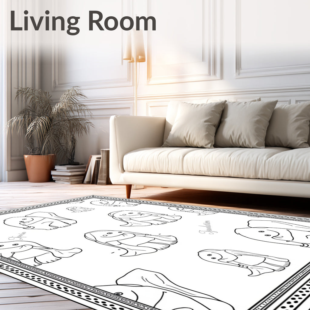 Whimsical Black White Elephant Collage Rug