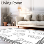 Whimsical Black White Elephant Collage Rug
