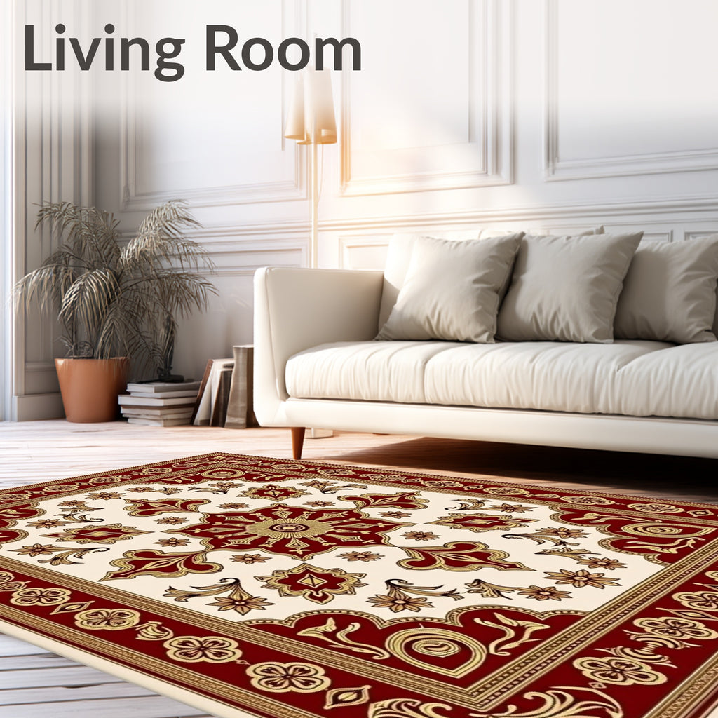 Crimson Gold Ornate Floral Medallion Rug