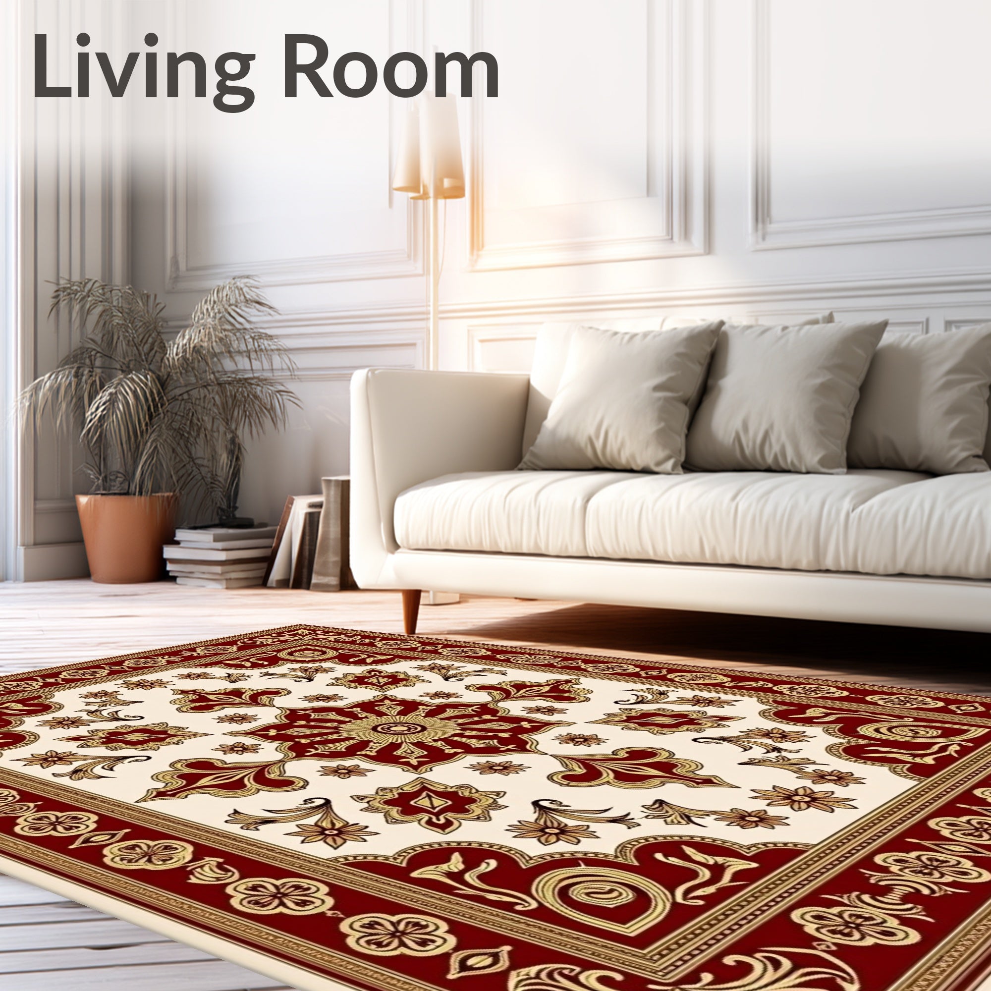 Crimson Gold Ornate Floral Medallion Rug