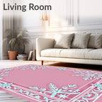 Regal Pink Floral Snowflake Border Rug