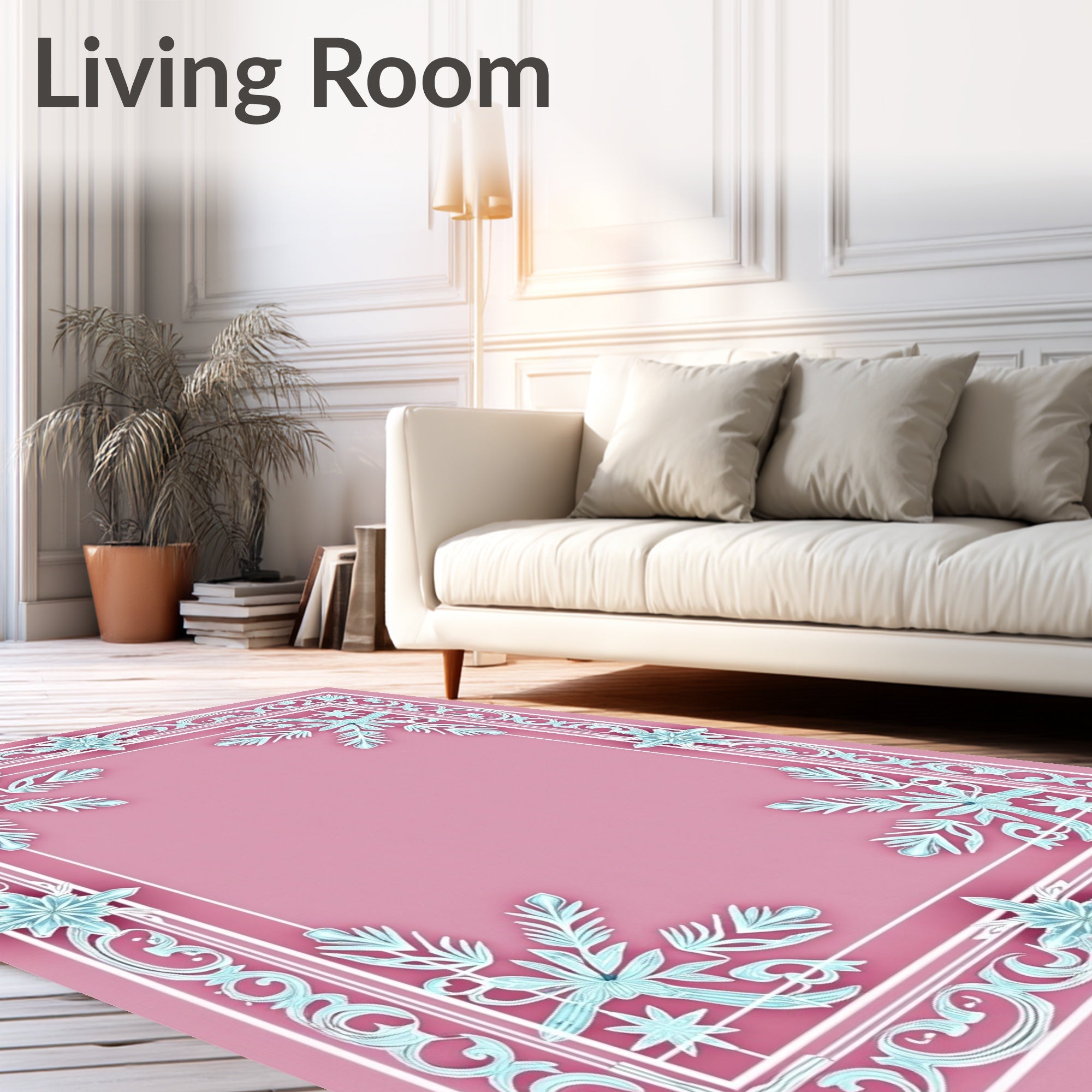 Regal Pink Floral Snowflake Border Rug