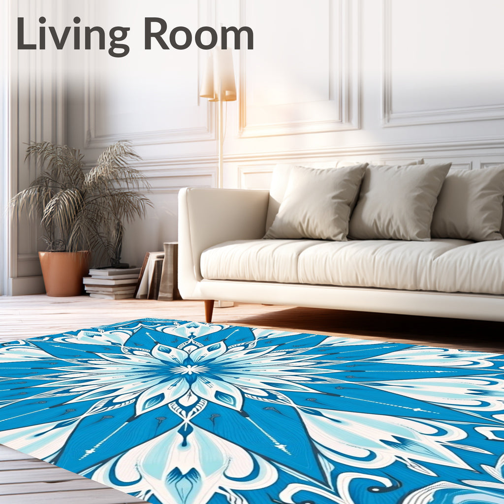 Radial Blue Petal Symmetry Rug