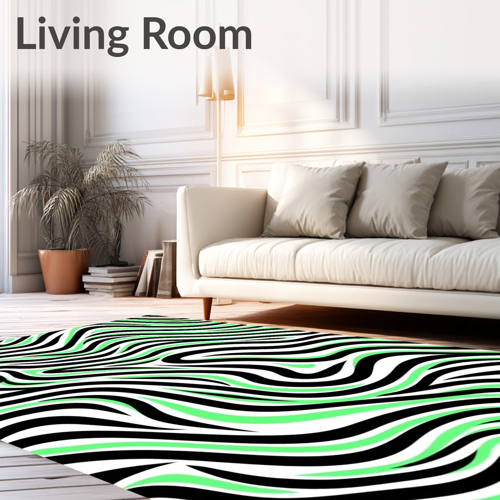 Bold Black Green Swirl Stripe Rug