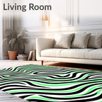 Bold Black Green Swirl Stripe Rug