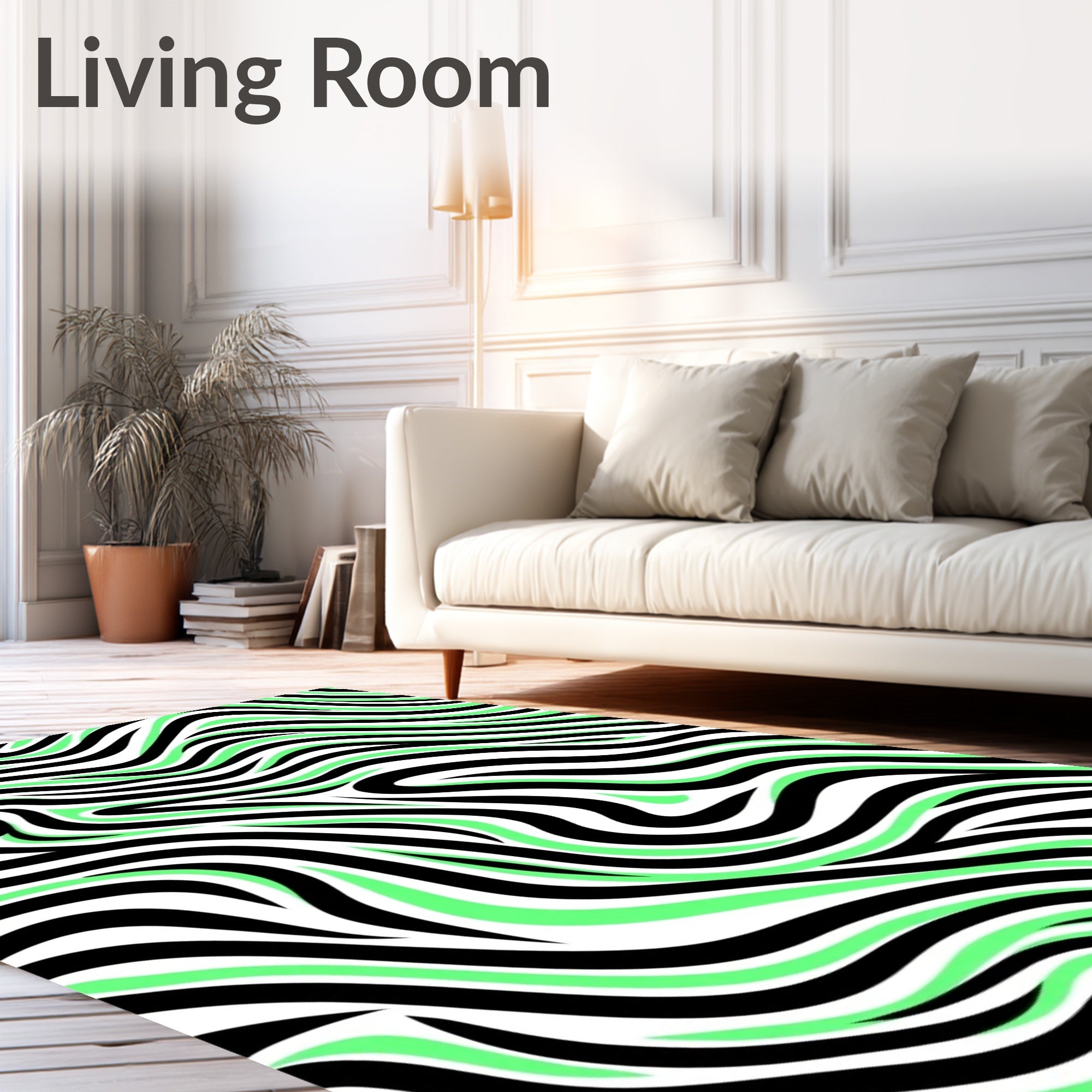 Bold Black Green Swirl Stripe Rug