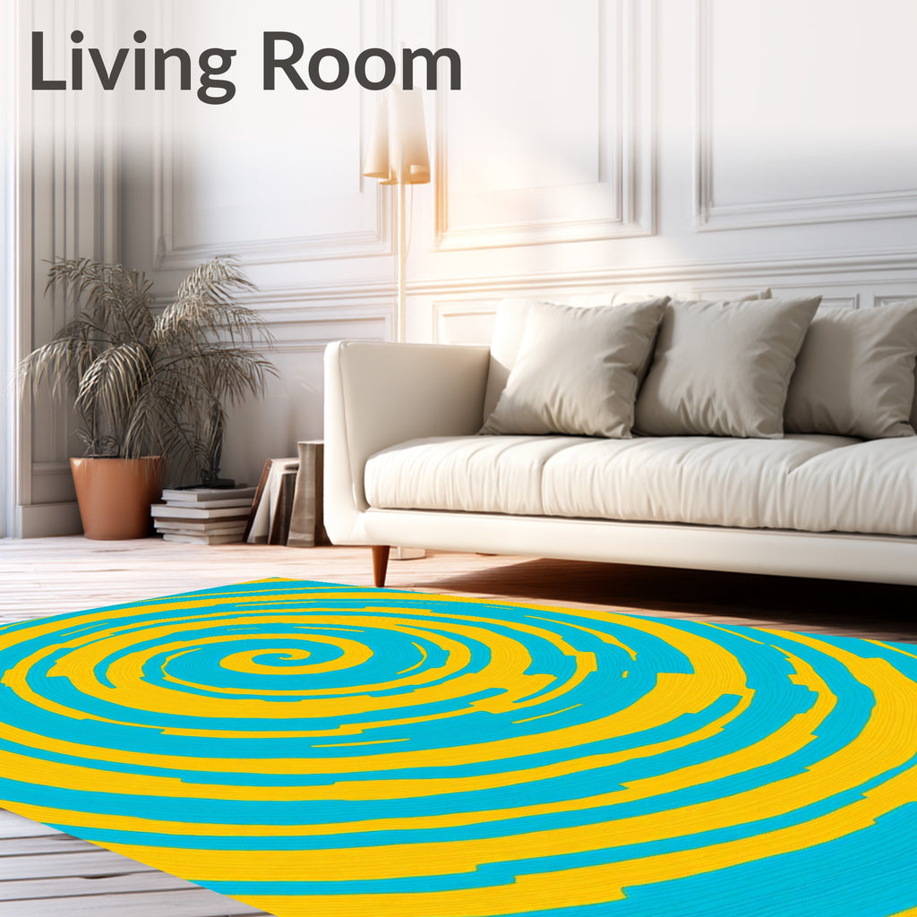 Vibrant Blue Yellow Swirl Rug