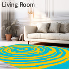 Vibrant Blue Yellow Swirl Rug