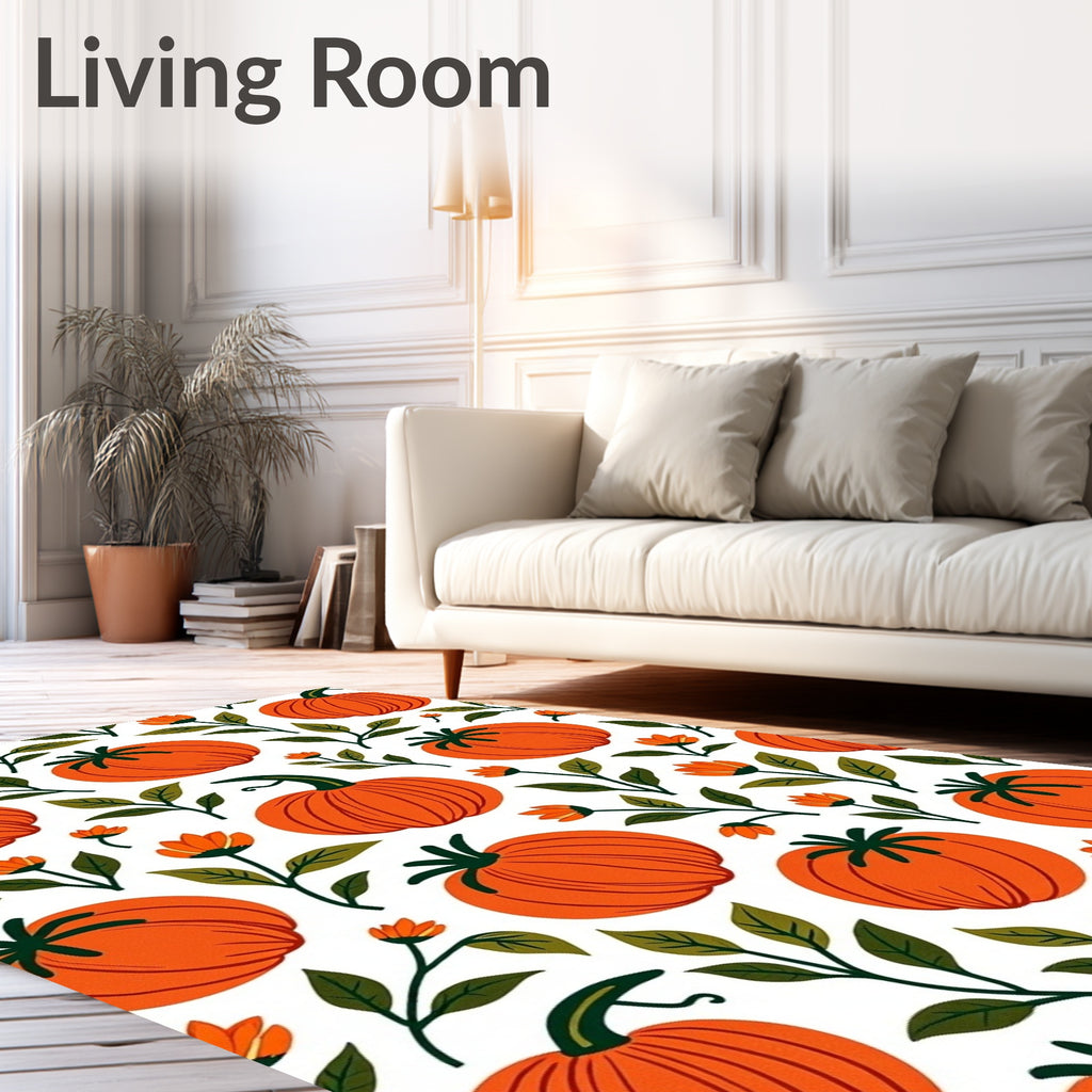 Orange Pumpkin and Floral Whimsy Rug