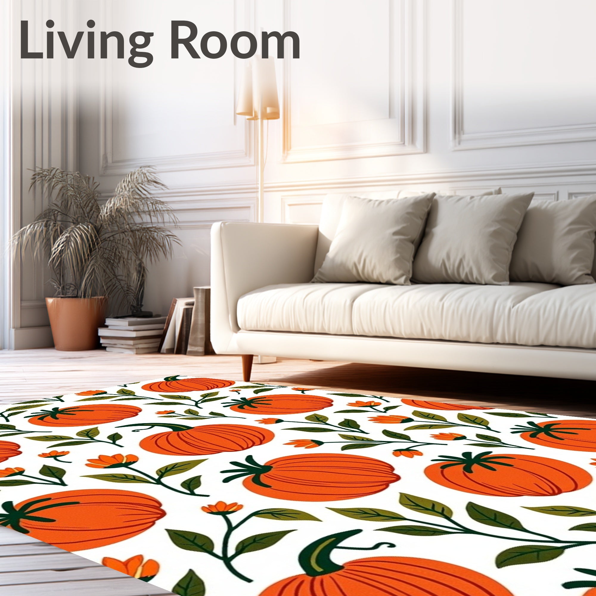 Orange Pumpkin and Floral Whimsy Rug
