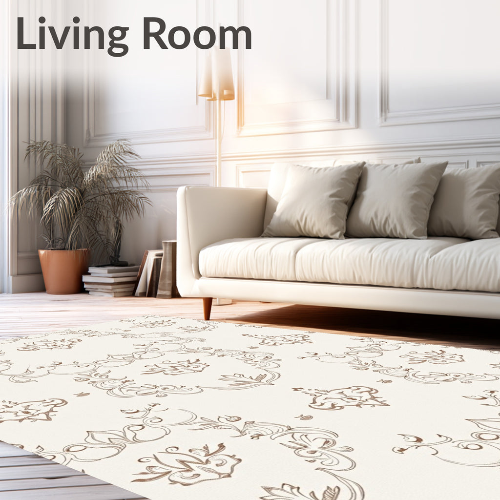 Elegant Brown Scrollwork Floral Medallion Rug