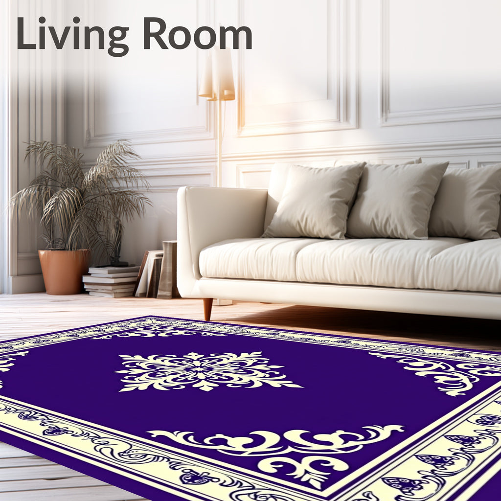 Deep Violet Floral Medallion Border Rug