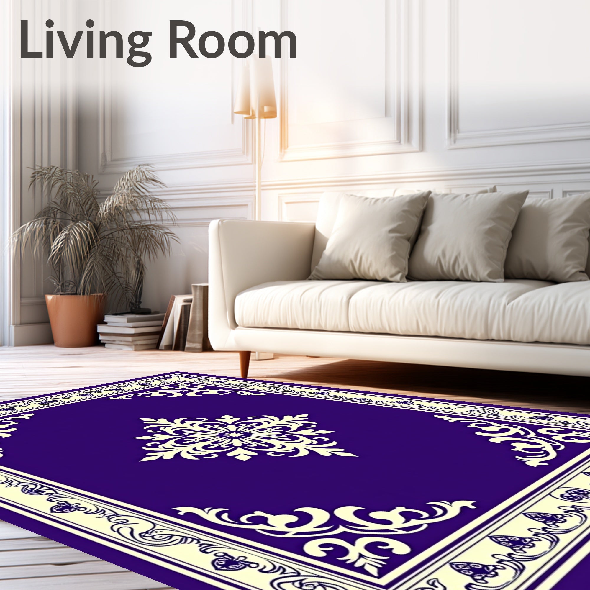 Deep Violet Floral Medallion Border Rug