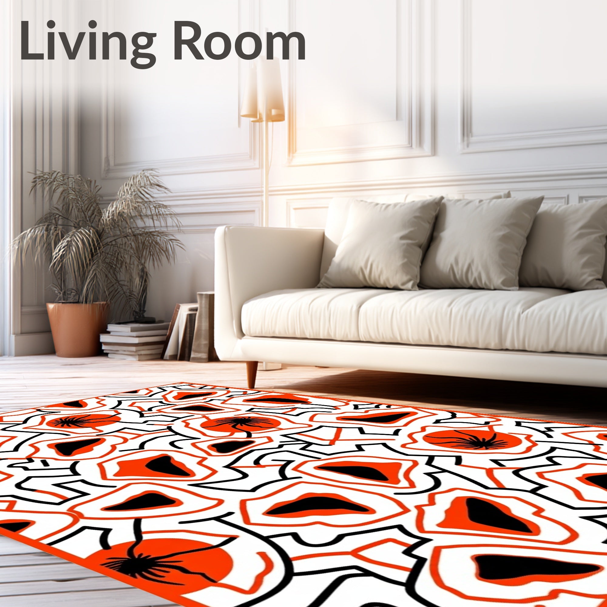 Bold Orange Black White Abstract Organic Rug