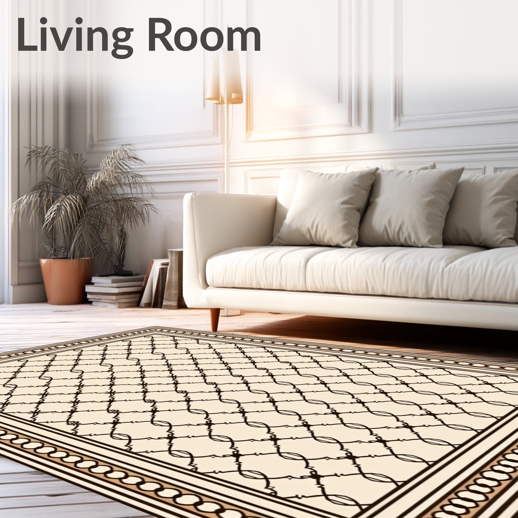 Neutral Chain Link Border Rug