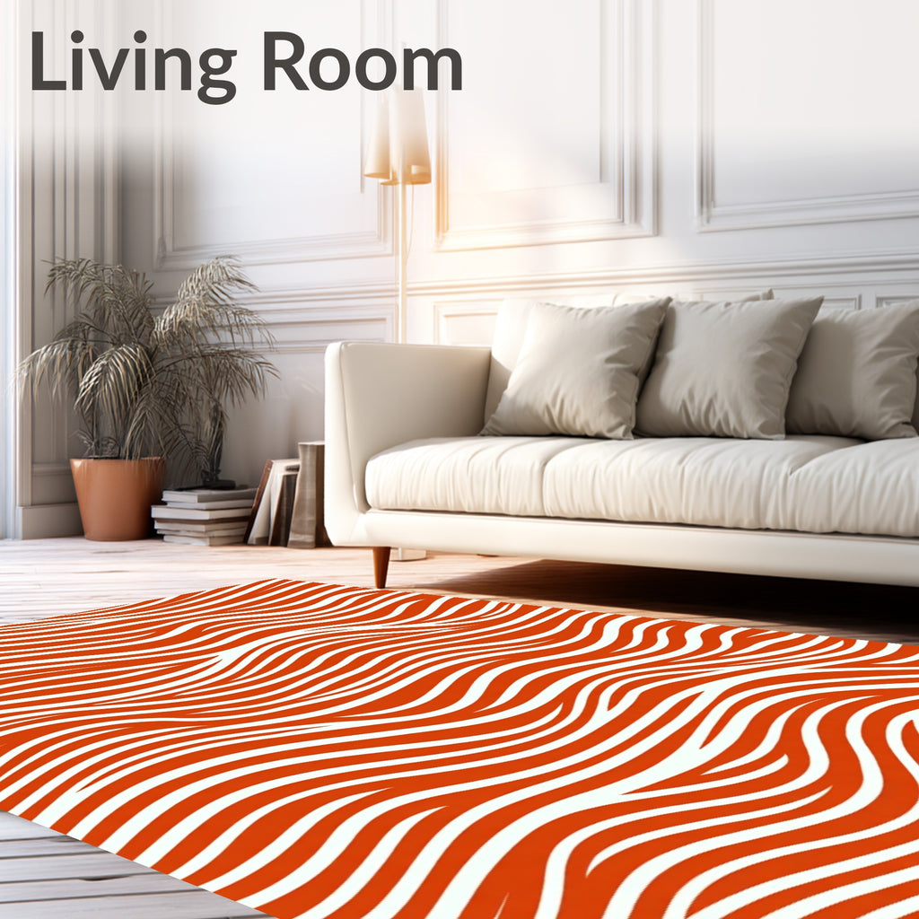 Vibrant Orange White Wave Lines Rug