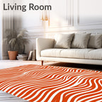 Vibrant Orange White Wave Lines Rug