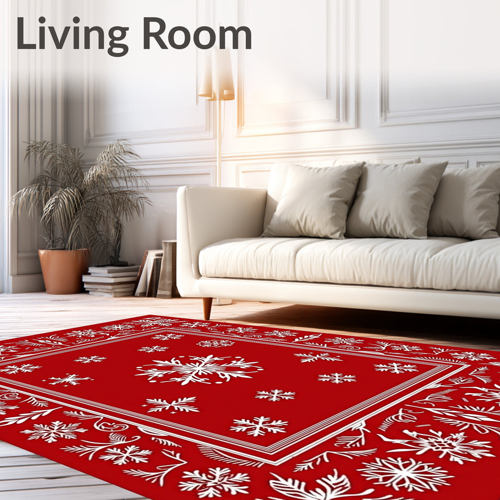 Crimson Snowflake Border Medallion Rug