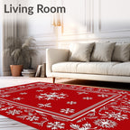 Crimson Snowflake Border Medallion Rug
