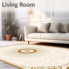 Golden Sunburst Medallion Scrollwork Border Rug