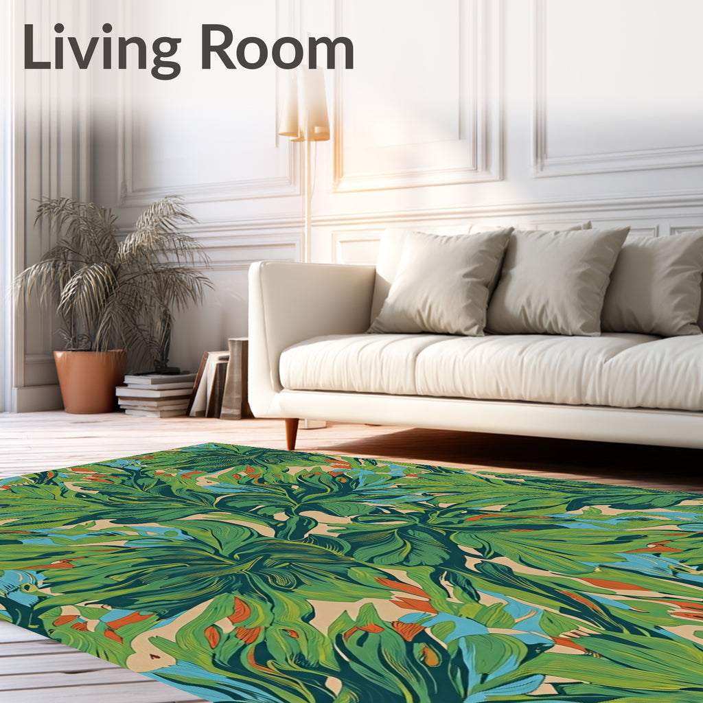 Emerald Lush Foliage with Coral Accents Rug
