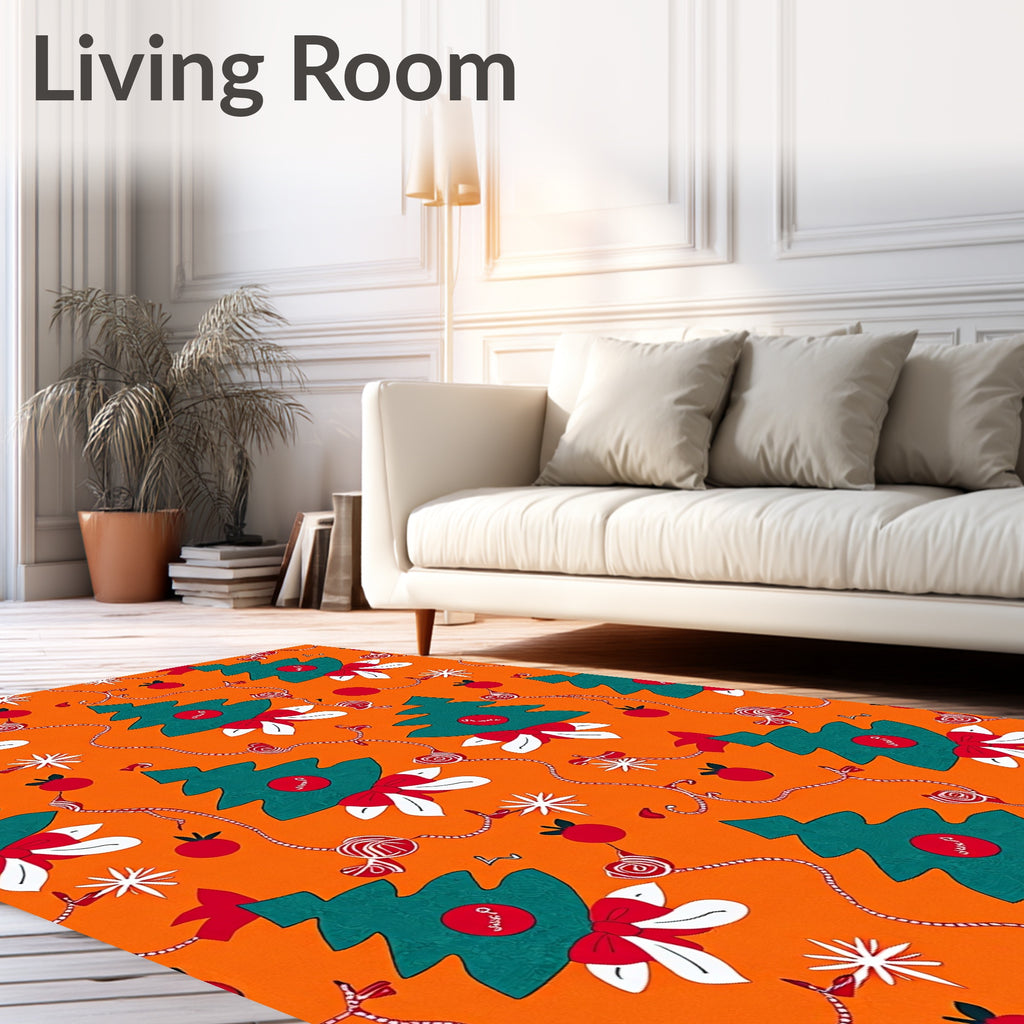 Teal Pine Tree Red Holly Berry Swirls Rug