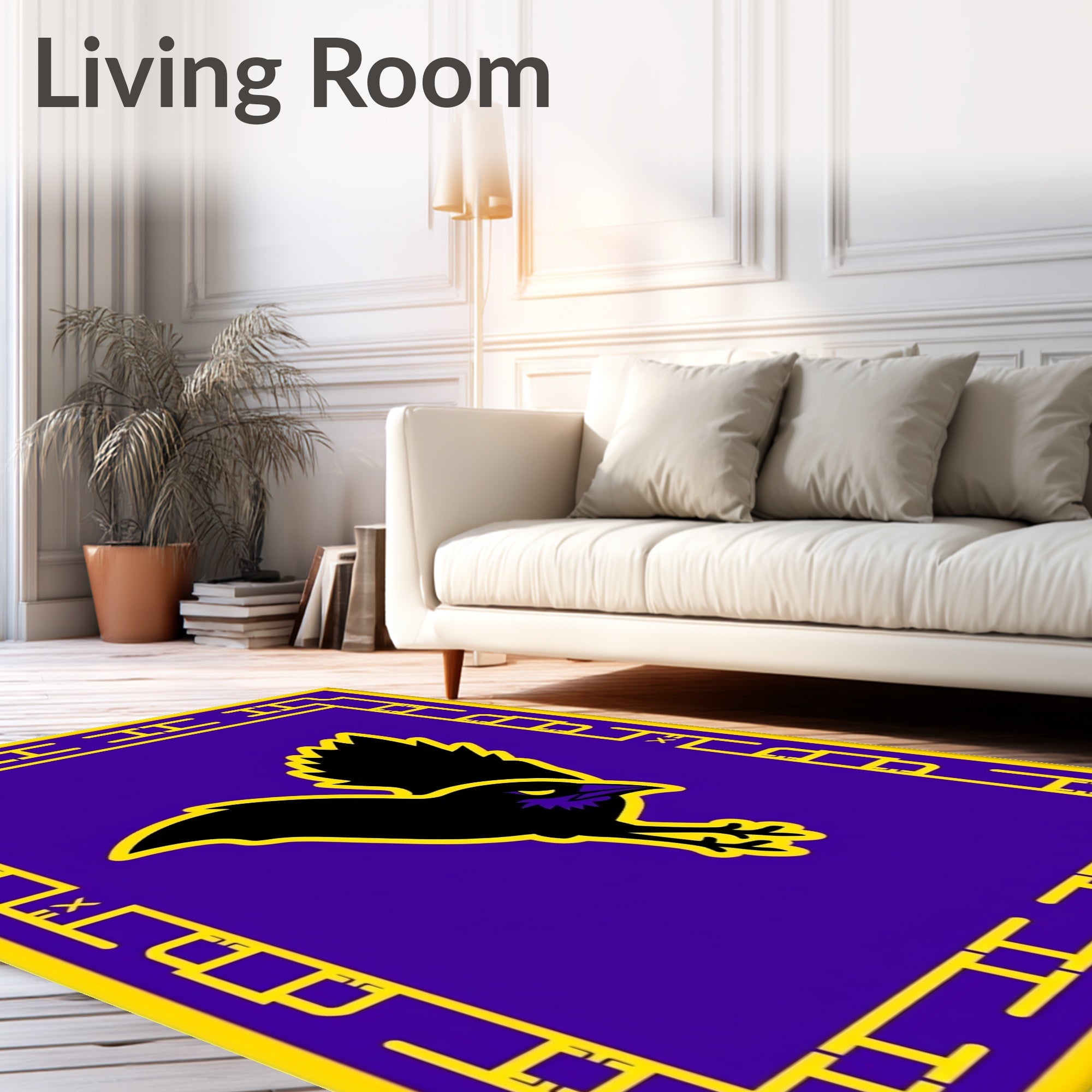 Purple Raven Yellow Border Graphic Rug